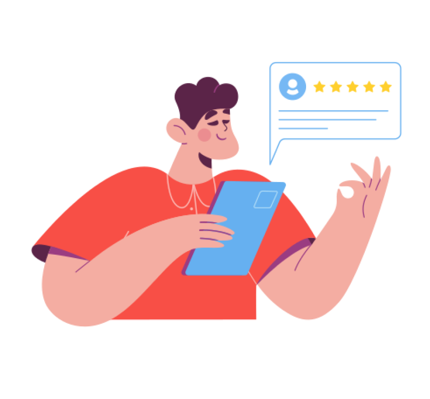 Man leaving a five-star review