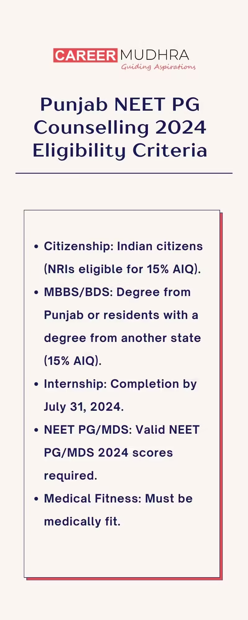 Punjab NEET PG Counselling 2024 Eligibility Criteria:
