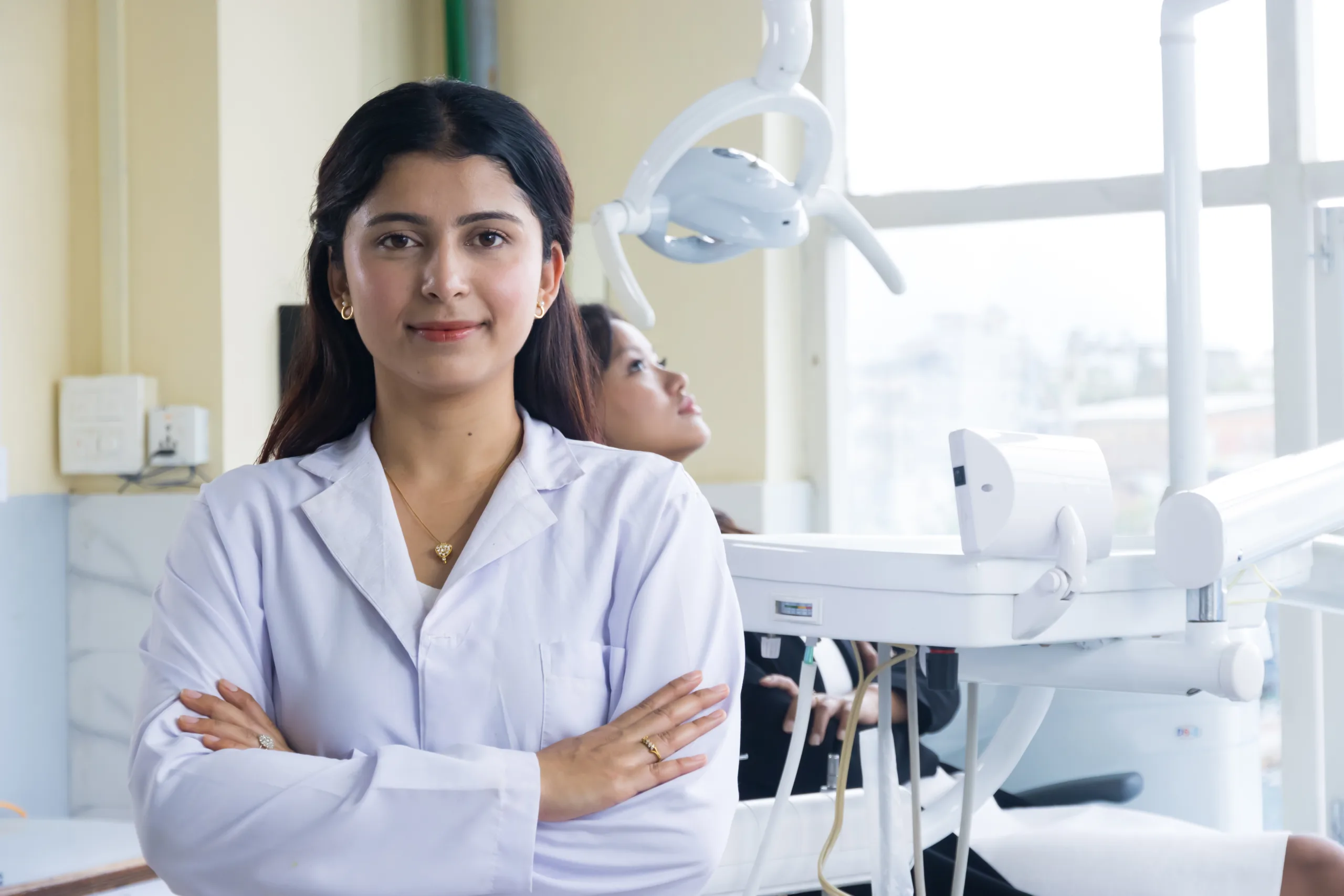 confident-nepali-doctor-female-asian-standing-dental-hospital