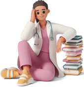 Doctor sitting on the floor with books