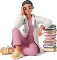 Doctor sitting on the floor with books